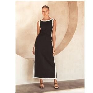 NWT WHITE CLOSET Linen Blend Dress Black with White Trim Size M
